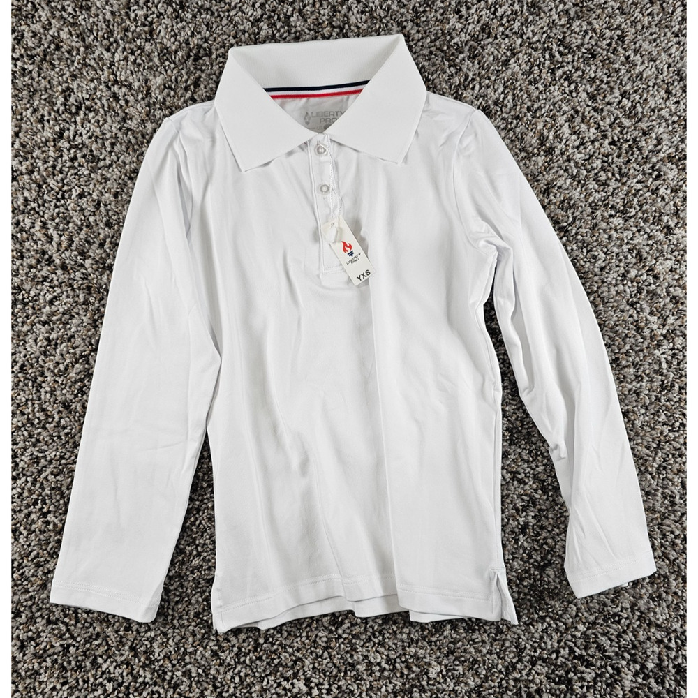 Liberty Pro Boys Sz XS Long Sleeve Polo Shirt Performance White NEW